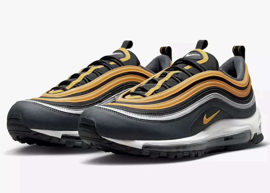 Superficies Nike Air Max 97 en dorado universitario y verde con detalles reflectantes