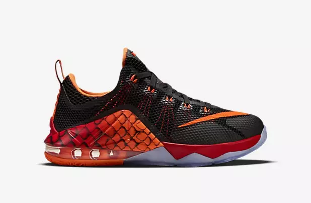 Nike LeBron 12 Low GS Snake Nero Totale Arancio Metallico Argento