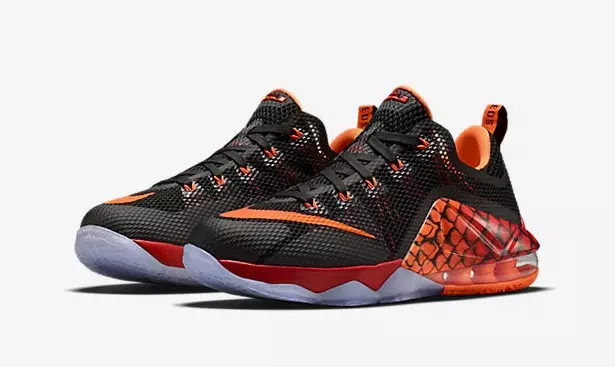 Nike LeBron 12 Low GS Snake Black Total Orange Metallic Silfur