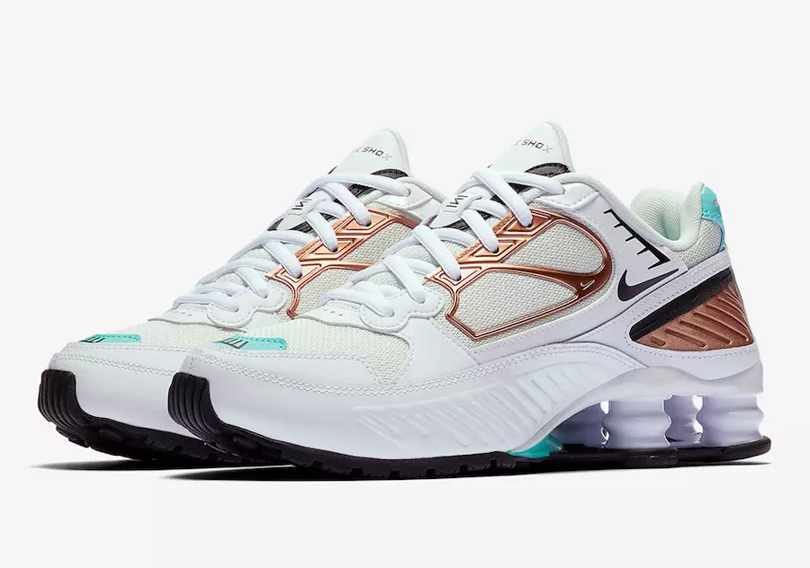 Nike Shox Enigma White Rose Gold Aurora Green BQ9001-100 रिलीज़ दिनांक: