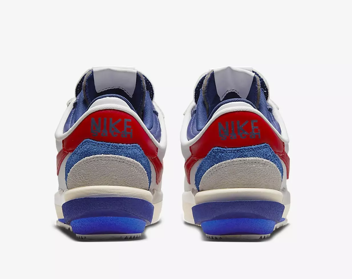 Sacai Nike Cortez ווייסע ליכט קרעם אוניווערסיטעט רויט DQ0581-100 מעלדונג טאָג