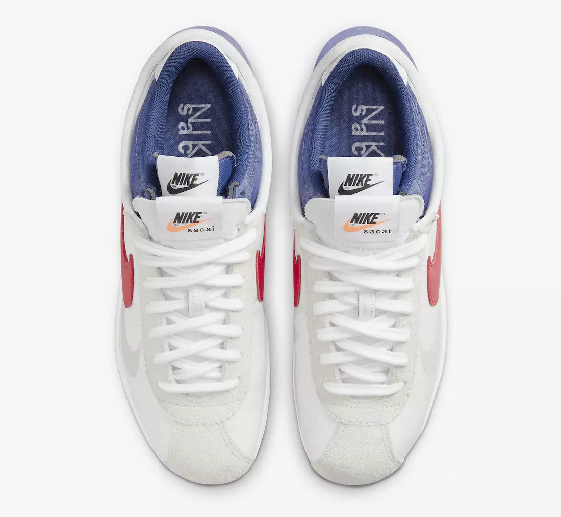 Sacai Nike Cortez 4.0 White Varsity Red Royal DQ0581-100 გამოშვების თარიღი