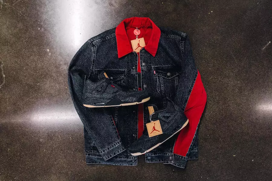 Levis Air Jordan 4 Denim Qara Trucker Gödəkçəsi