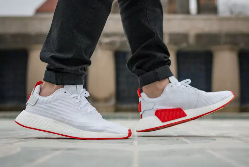 adidas NMD R2 Primeknit Biały Core Czerwony BA7253