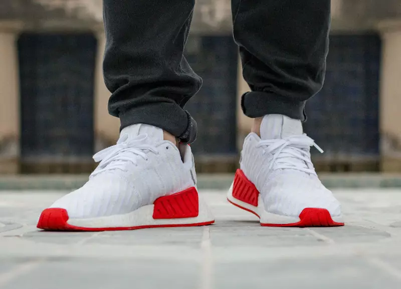 adidas NMD R2 Primeknit Biały Core Czerwony BA7253