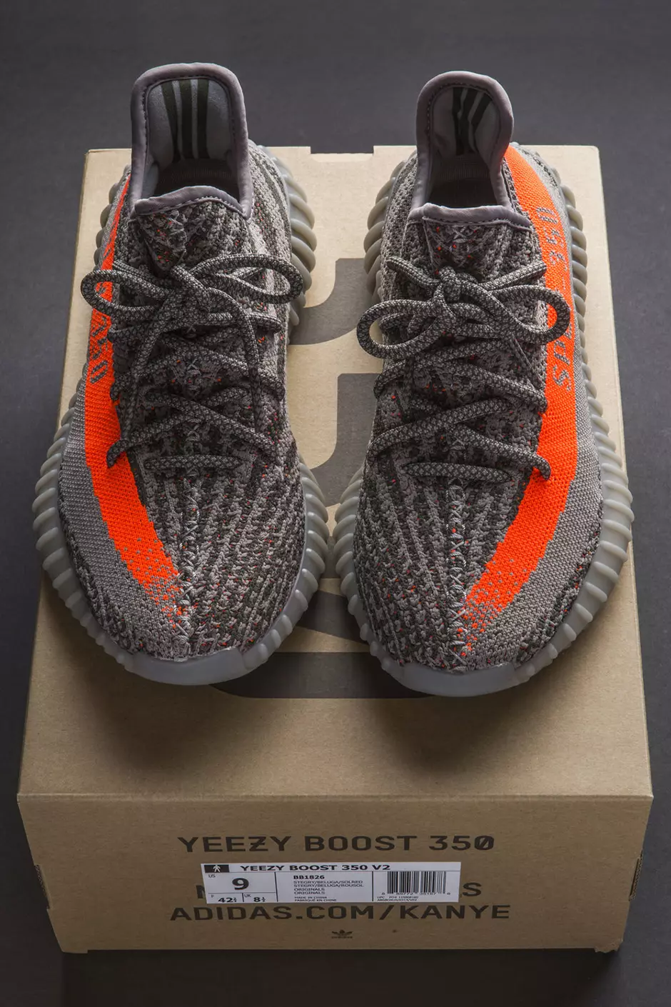 Yeezy 350 V2 Solar Vermelho Aço Cinza Beluga