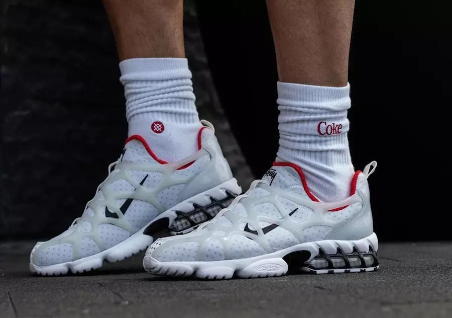 Stussy Nike Air Zoom Spiridon KK White Habanero Red CJ9918-100 Tarikh Tayangan On-Feet