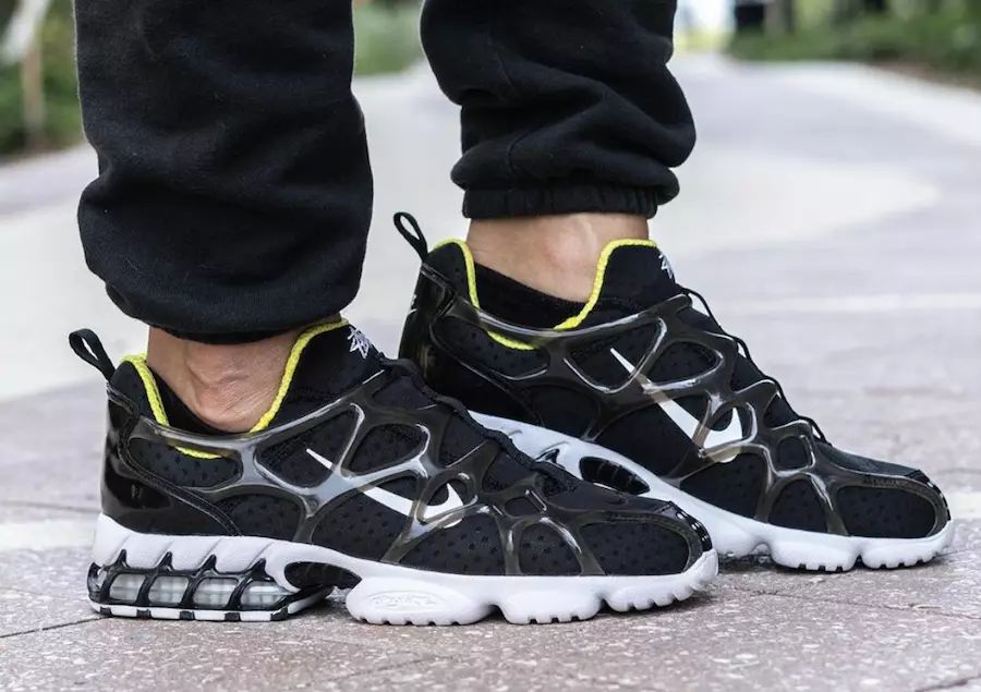 Stussy Nike Air Zoom Spiridon KK Black Bright Cactus CJ9918-001 Дата выпуску On-Feet