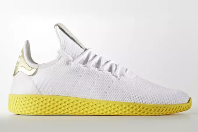 Выпуск Pharrell x Adidas Tennis Hu у бела-жоўтым колеры