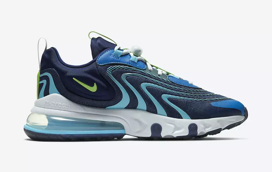 Nike Air Max 270 React ENG Blackened Blue Green Strike CJ0579-400 ထုတ်ဝေသည့်ရက်စွဲ