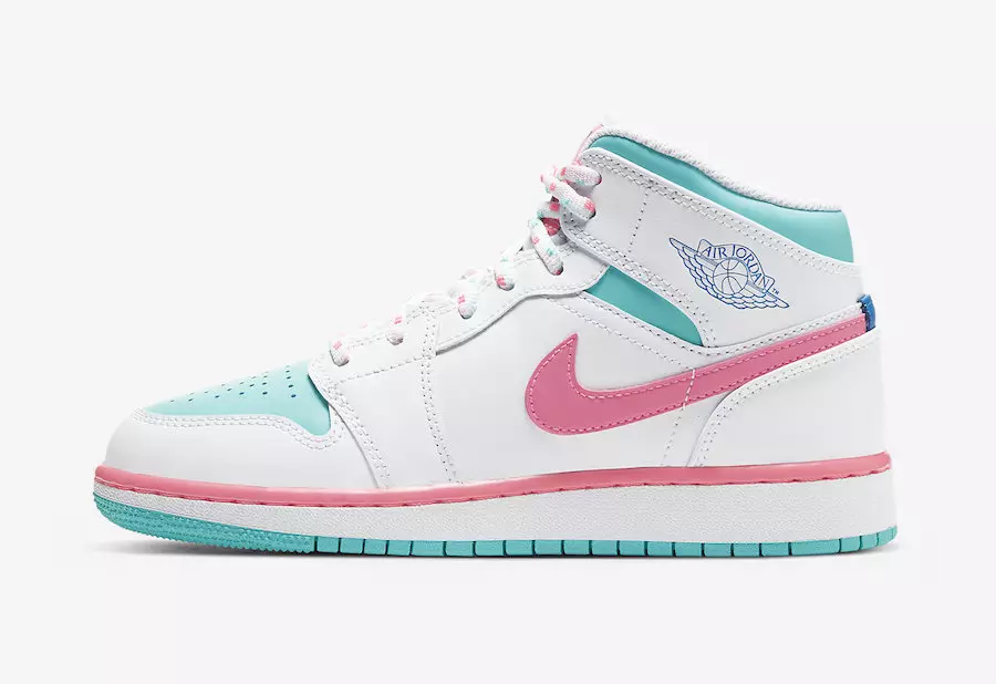 Az Air Jordan 1 Mid GS digitális rózsaszín és aurora zöld színben jelenik meg