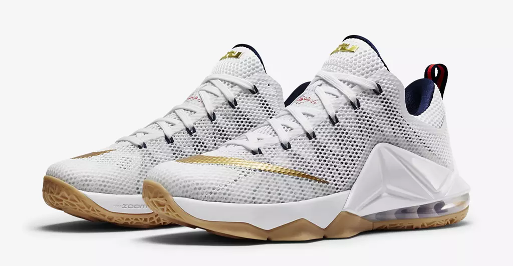 Nike LeBron 12 Low USA זהב מתכתי לבן Midnight Navy University אדום