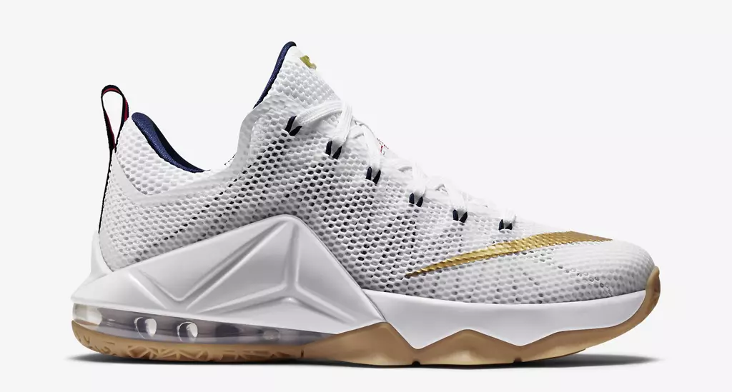 Nike LeBron 12 XII Low USA 화이트 메탈릭 골드 미드나잇 네이비 유니버시티 레드