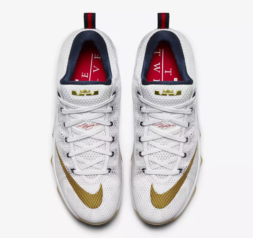 Nike LeBron 12 XII Low USA 화이트 메탈릭 골드 미드나잇 네이비 유니버시티 레드