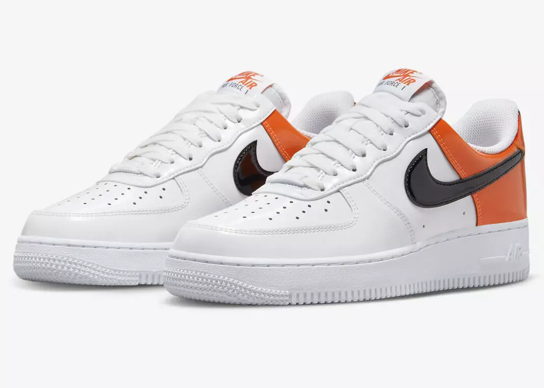 تاریخ انتشار Nike Air Force 1 کم سفید مشکی نارنجی پتنت DJ9942-103