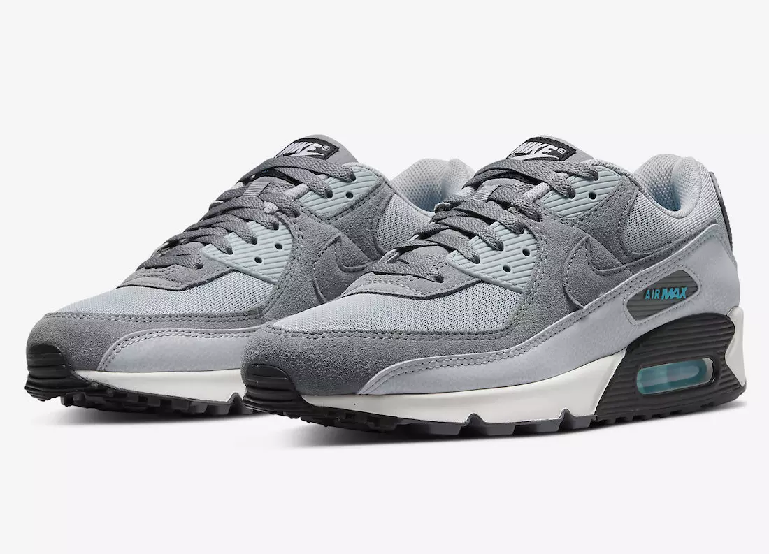 Nike Air Max 90 Xlorli Moviy aksentlar bilan kulrang tonlarda qoplangan