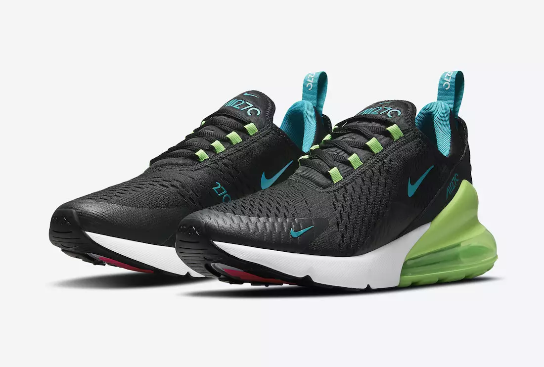 Nike Air Max 270 melnā krāsā ar neona akcentiem