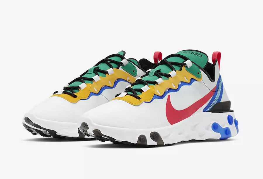 Nike React Element 55 auðkenndur í bláu, gulli og grænu