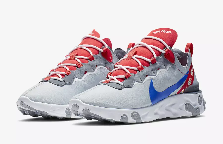 Nike React Element 55 Wolf Grey Habanero Red Game Royal CD7340-001 تاریخ انتشار