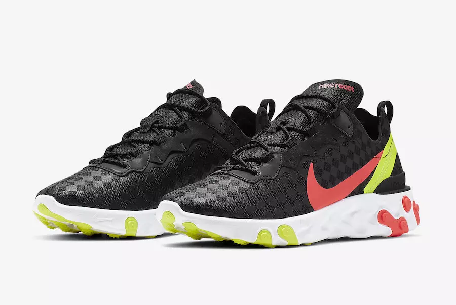 Elementi Nike React 55 i theksuar në Crimson dhe Volt