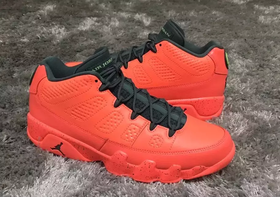 Air Jordan 9 Low Motorboat Jones Vermelho Brilhante Escuro Carvão Preto