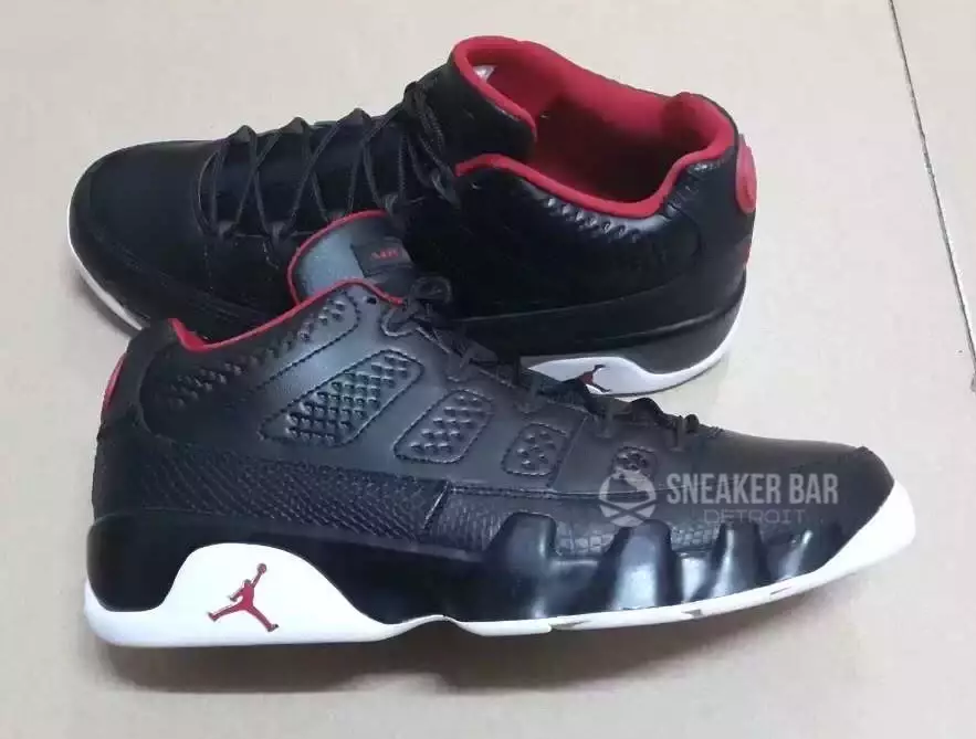 Air Jordan 9 E ulët e zezë e bardhë e kuqe 832822-001