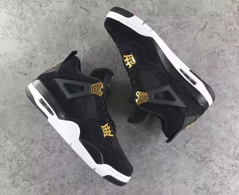 Aer Jordan 4 Retro Ríchíosa Black Miotalach Óir Bán