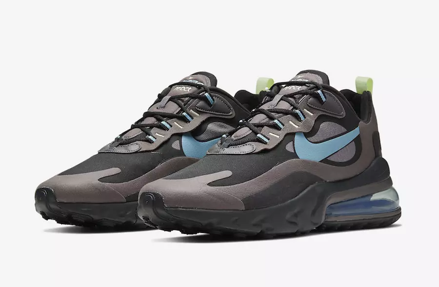 Nike Air Max 270 React ruskeissa sävyissä vaaleansinisilla aksentilla