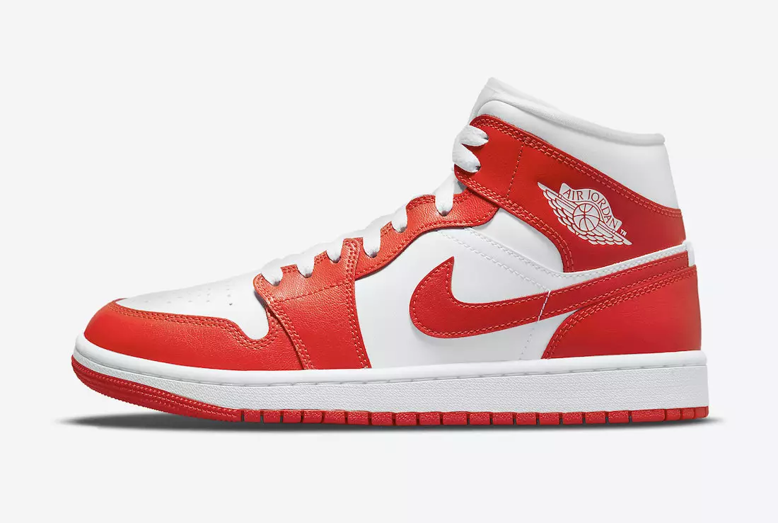 Air Jordan 1 Mid oranžā un baltā krāsā, izlaižams sievietēm