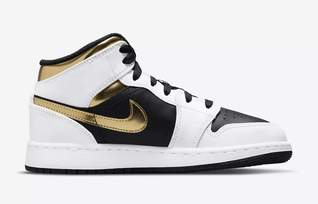 Air Jordan 1 Mid GS White Black Gold 554725-190 Išleidimo data