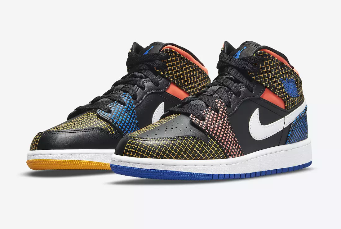 Crianças Air Jordan 1 Mid cobertas com padrão de cinto multicolorido