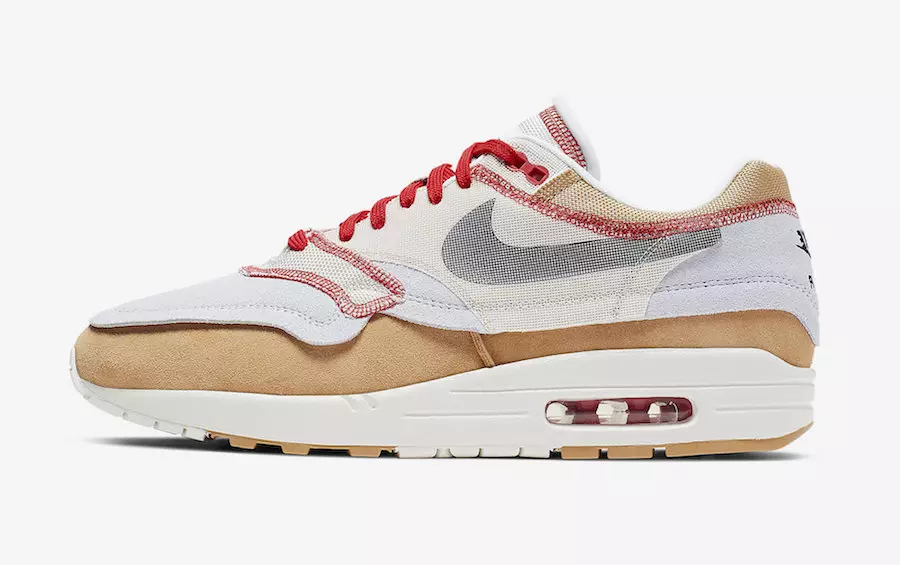 Nike Air Max 1 Inside Out Club Gold Black Pure Platinum Desert Sand Sail University أحمر 858876-713 تاريخ الإصدار