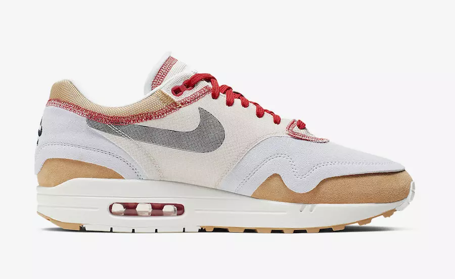 Nike Air Max 1 Inside Out Club Gold Black Pure Platinum Desert Sand Sail University Red 858876-713 Megjelenés dátuma