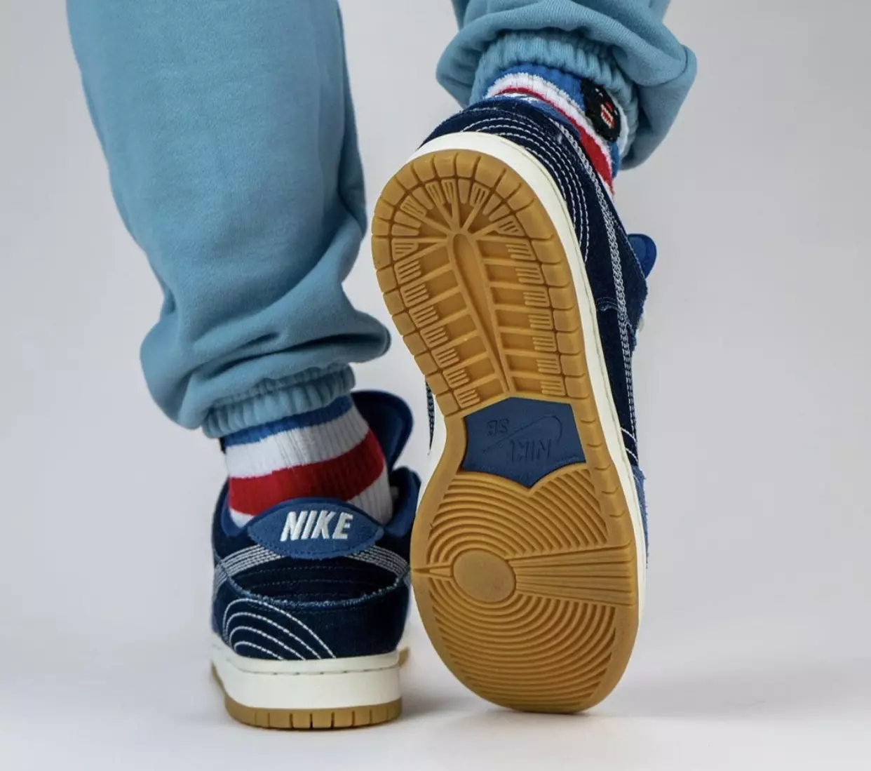 Nike SB Dunk Low Sashiko Denim Gum CV0316-400 Data di rilascio 2020 On-Feet