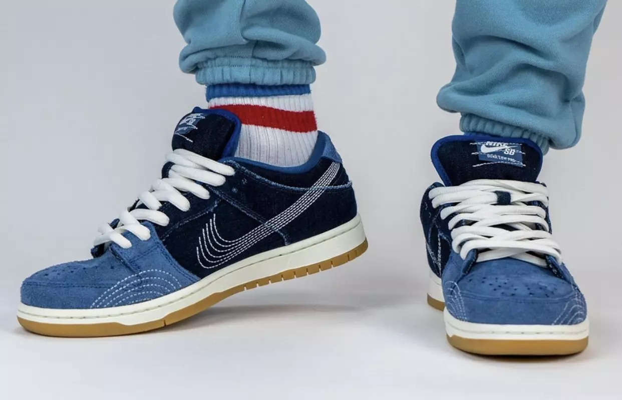 Nike SB Dunk Low Sashiko Denim Gum CV0316-400 2020 Útgáfudagur á fótum