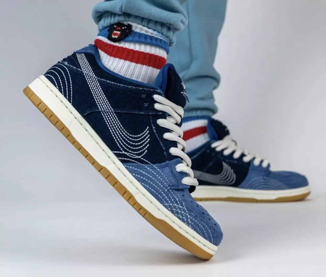 Nike SB Dunk Low Sashiko Denim Gum CV0316-400 2020 Шығарылу күні Аяқтағы