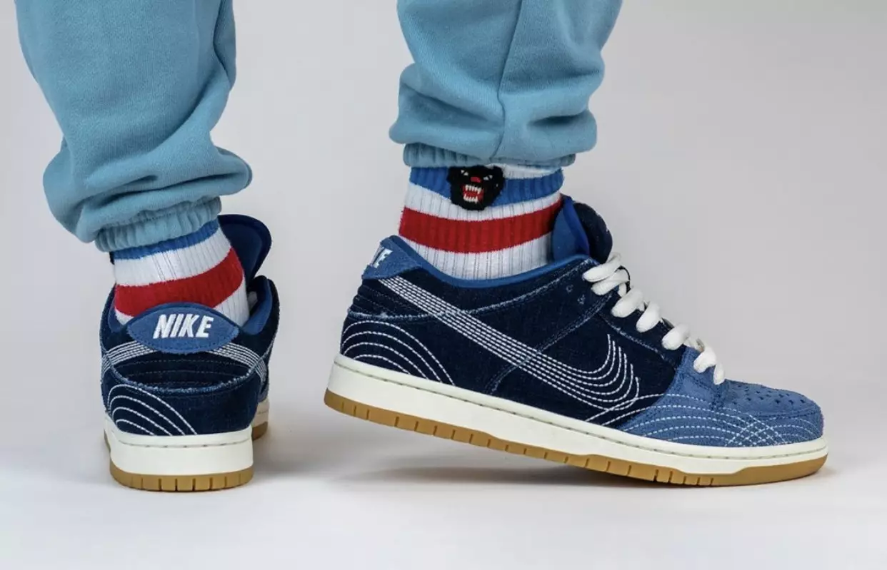 Nike SB Dunk Low Sashiko Denim Gum CV0316-400 2020 Թողարկման ամսաթիվ On-Feet