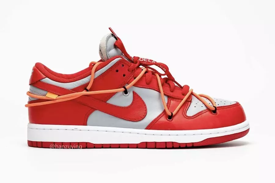 Off-White Nike Dunk Low Univeristy Red Wolf Grey CT0856-600 Data de llançament 2019