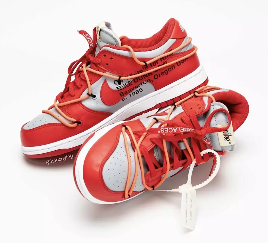 Off-White Nike Dunk Low Univeristy Red Wolf Grey CT0856-600 Datum izdaje 2019