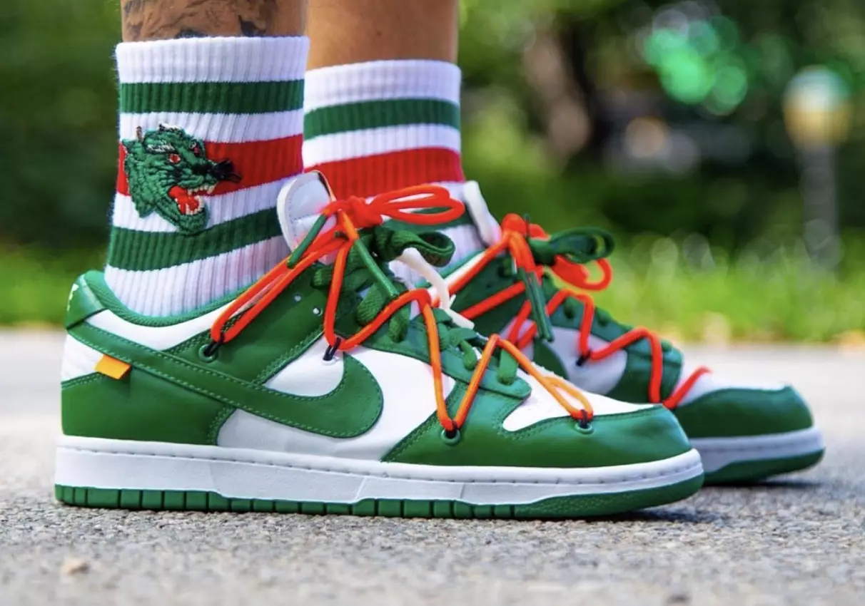 Prezzo Off-White x Nike Dunk Low Pine Green CT0856-100 2019 Data di rilascio