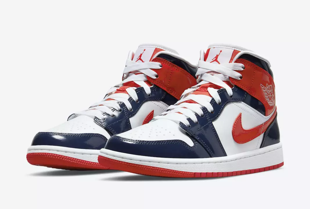 Air Jordan 1 Mid Patent Leather White Navy Orange DJ5984-400 Թողարկման ամսաթիվ