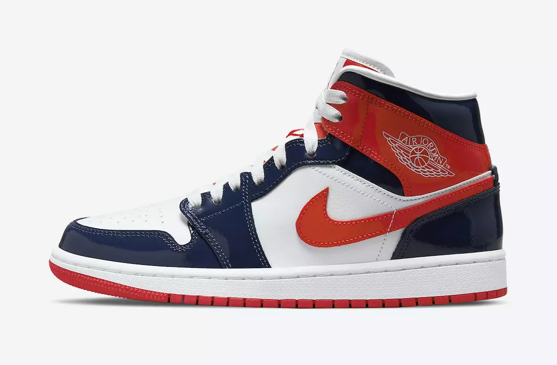 Air Jordan 1 Mid Patent Leather White Navy Orange DJ5984-400 გამოშვების თარიღი