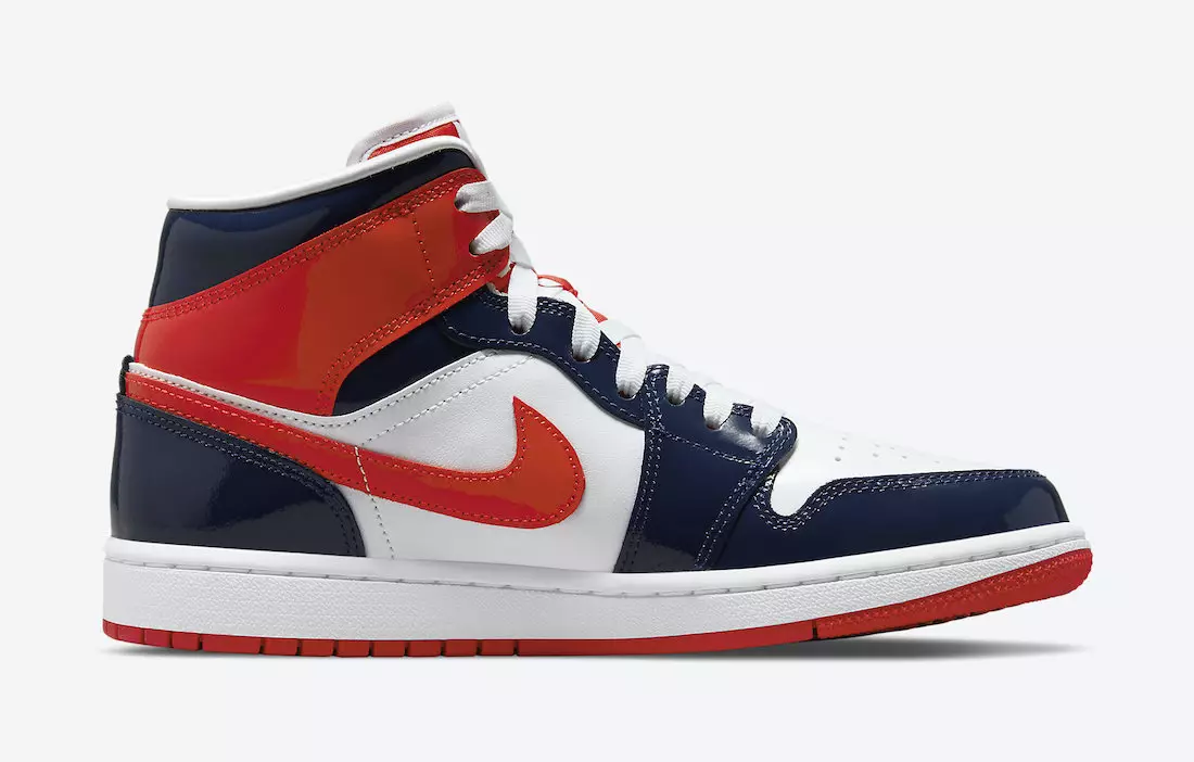 Air Jordan 1 Дунд зэргийн патент савхин цагаан цэнхэр улбар шар DJ5984-400 худалдаанд гарсан огноо