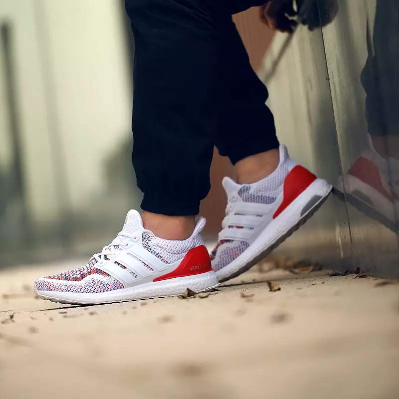 Adidas Ultra Boost Multicolor Red Heel On Foot