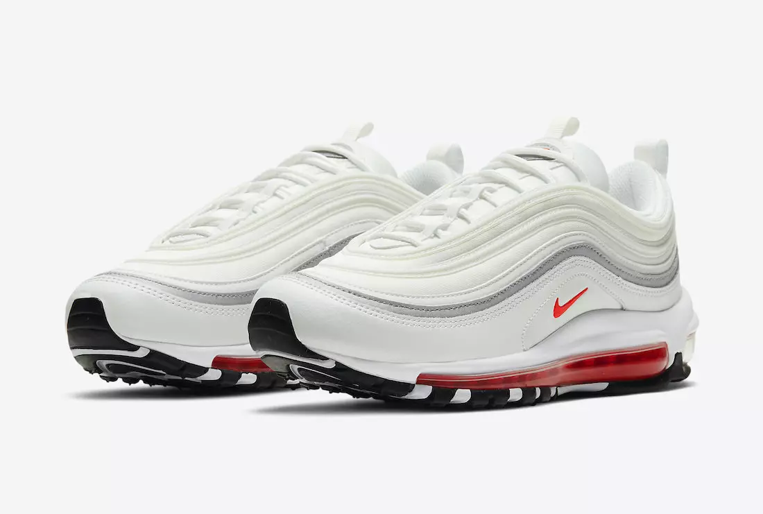 Ein sauberer Nike Air Max 97, hervorgehoben in Rot und Aquablau