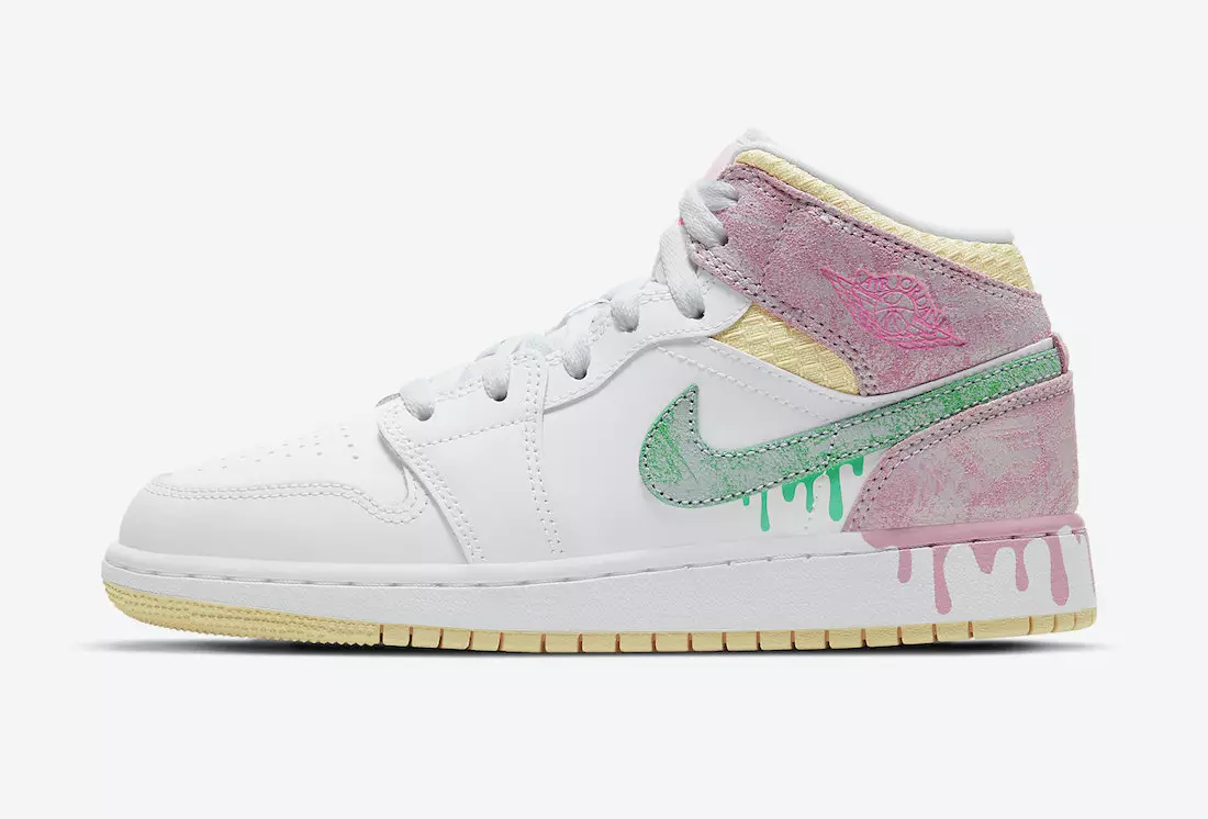 Air Jordan 1 Mid Covered in Paint Drip For Kids