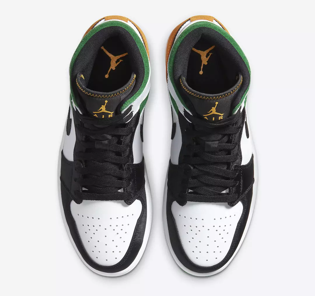 Air Jordan 1 Mid SE Nyeupe Nyeusi Kijani Manjano 852542-101 Tarehe ya Kutolewa