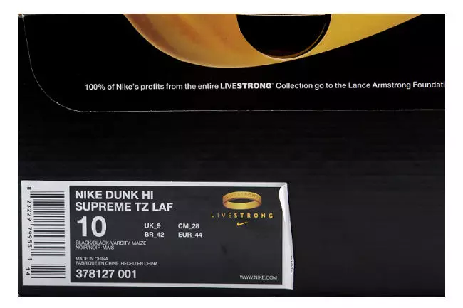 Livestrong Nike Dunk Dia duit Uachtarach TZ LAF Futura