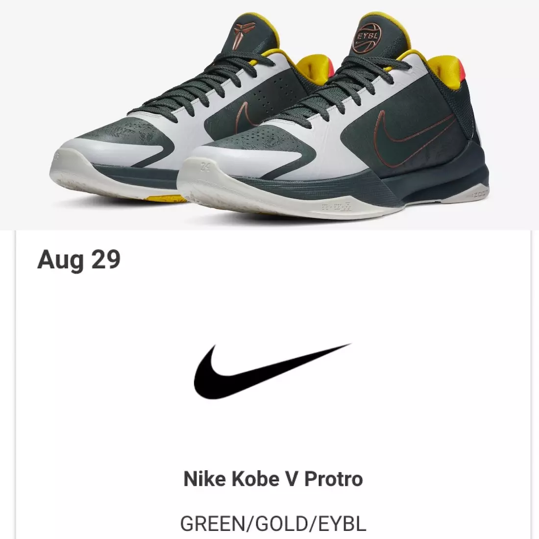 Nike Kobe 5 Protro EYBL Forest Green CD4991-300 ဖြန့်ချိသည့်ရက်စွဲ စျေးနှုန်း