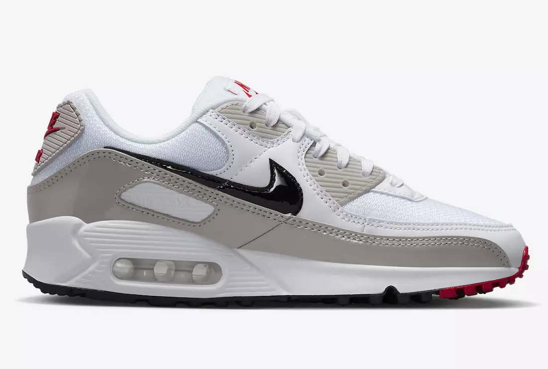 Nike Air Max 90 Vit Grå Svart Röd DX0116-101 Utgivningsdatum